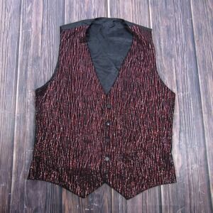 Stage Accents Vest‎ Mens M Black Striped Satin Acetate Lined Belted Military